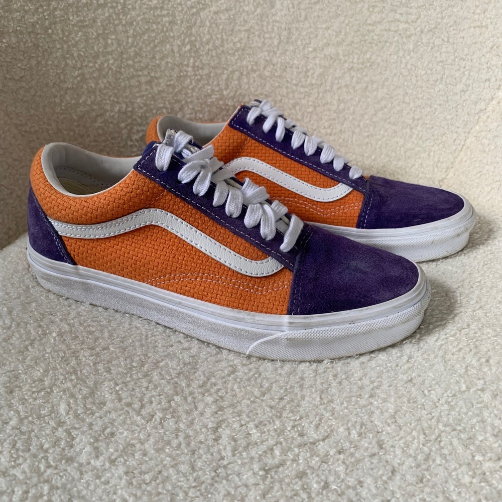 Vans Old Skool Low Purple Orange Sneakers Womens 8 Mens 6.5 Suede Panels
